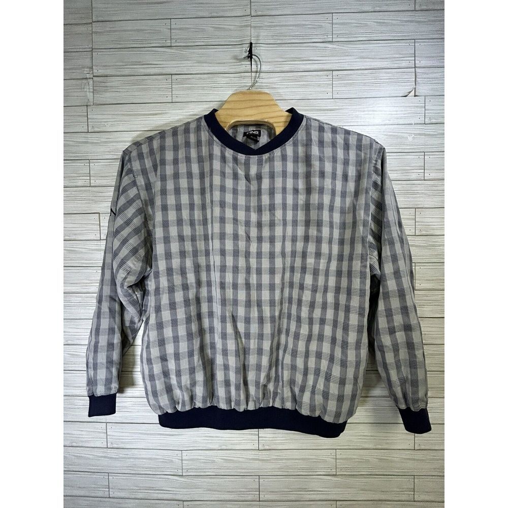 Ping Collection Men's XL Golf Pullover‎ Windshirt Navy Gray Squares Polyester